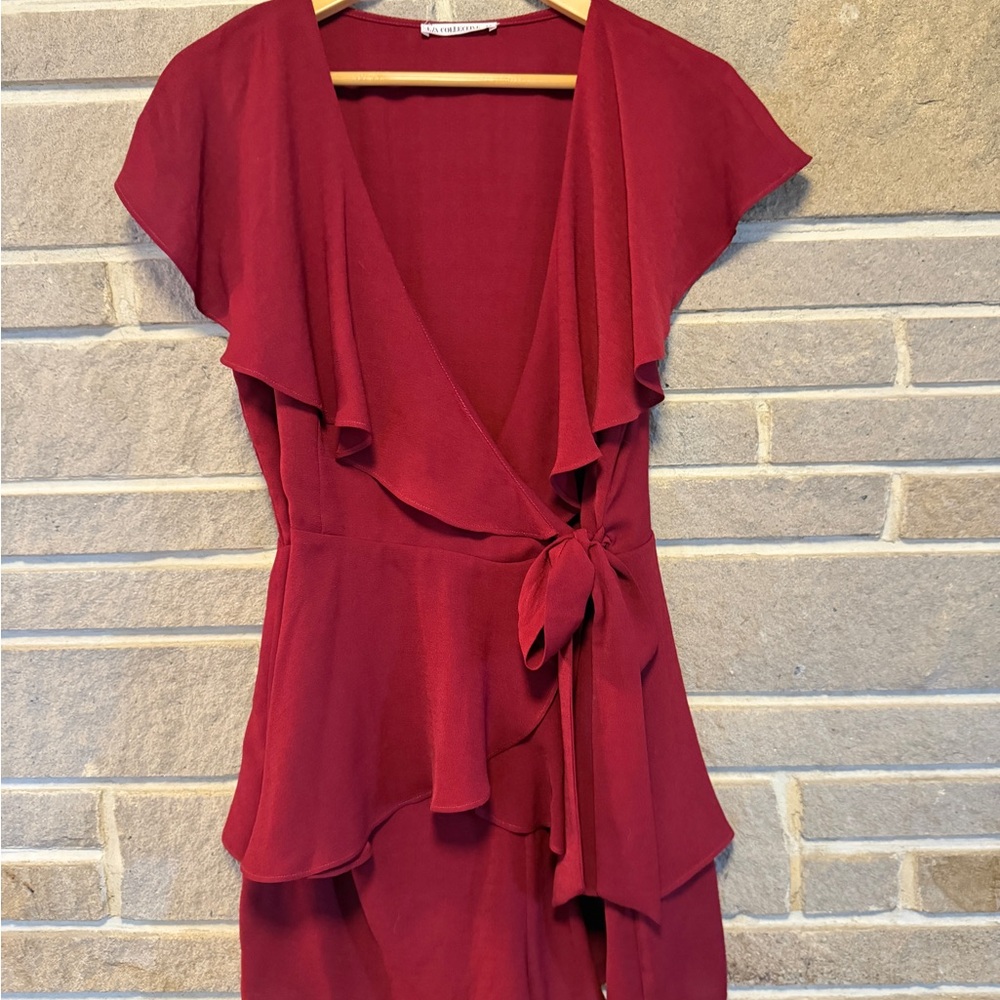 Luna Collective Burgundy Asymmetrical Wrap Romper